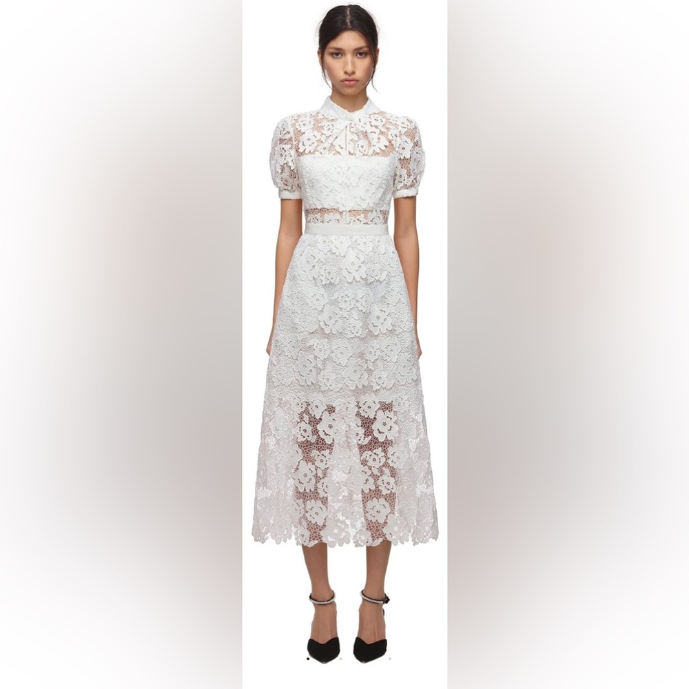 Self-Portrait white abstract guipure dress